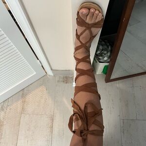 Lace-Up & Zipper Gladiator Sandal - Brown